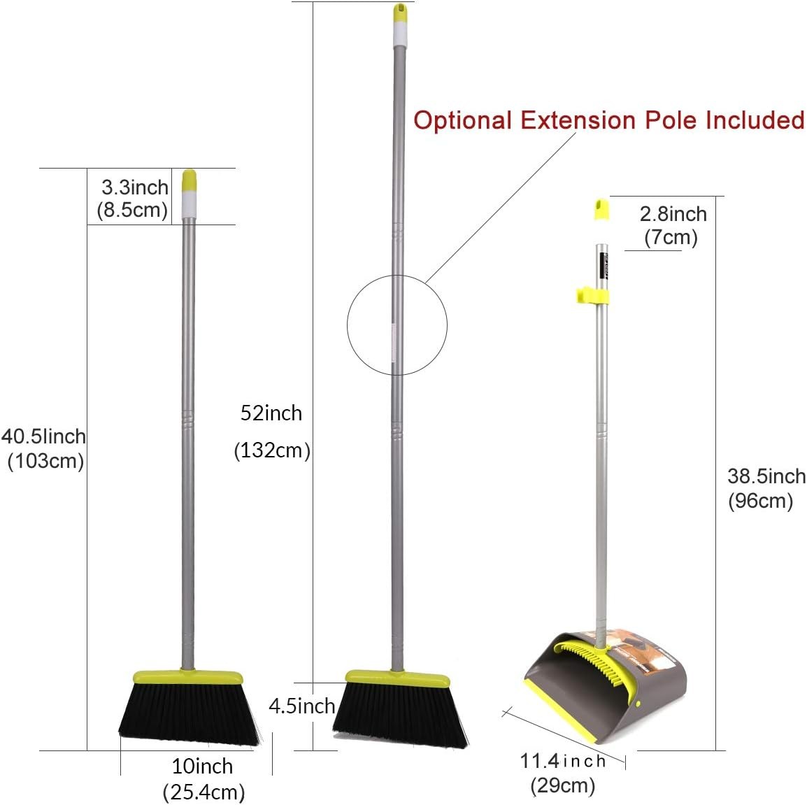 TreeLen Broom and Dustpan Set, TreeLen Broom with Dust Pan with Long Handle C…