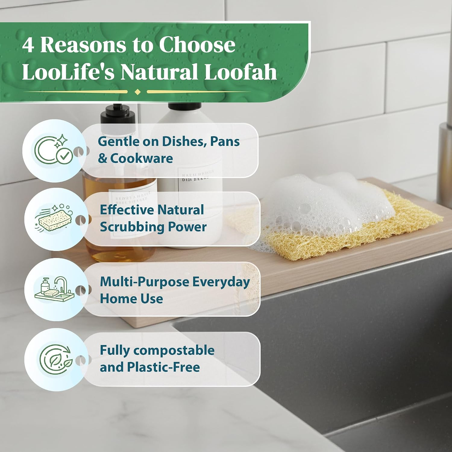 Natural Loofah Kitchen Sponge – Natural Sponges for Dishes – Eco Friendly