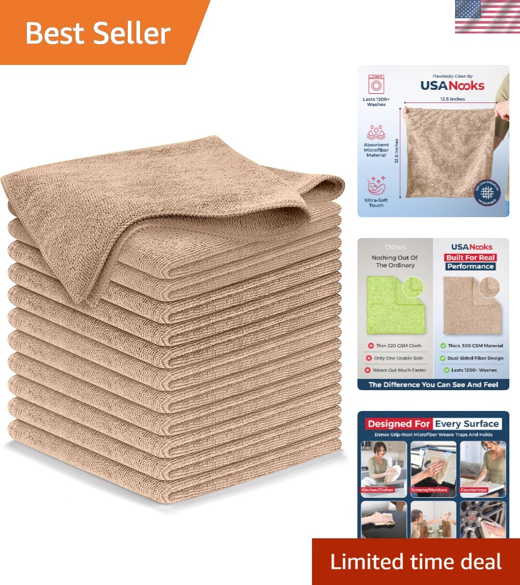 12-Piece Lint-Free Microfiber Cleaning Cloths – 1200 Washes, 12.5 Inch Square