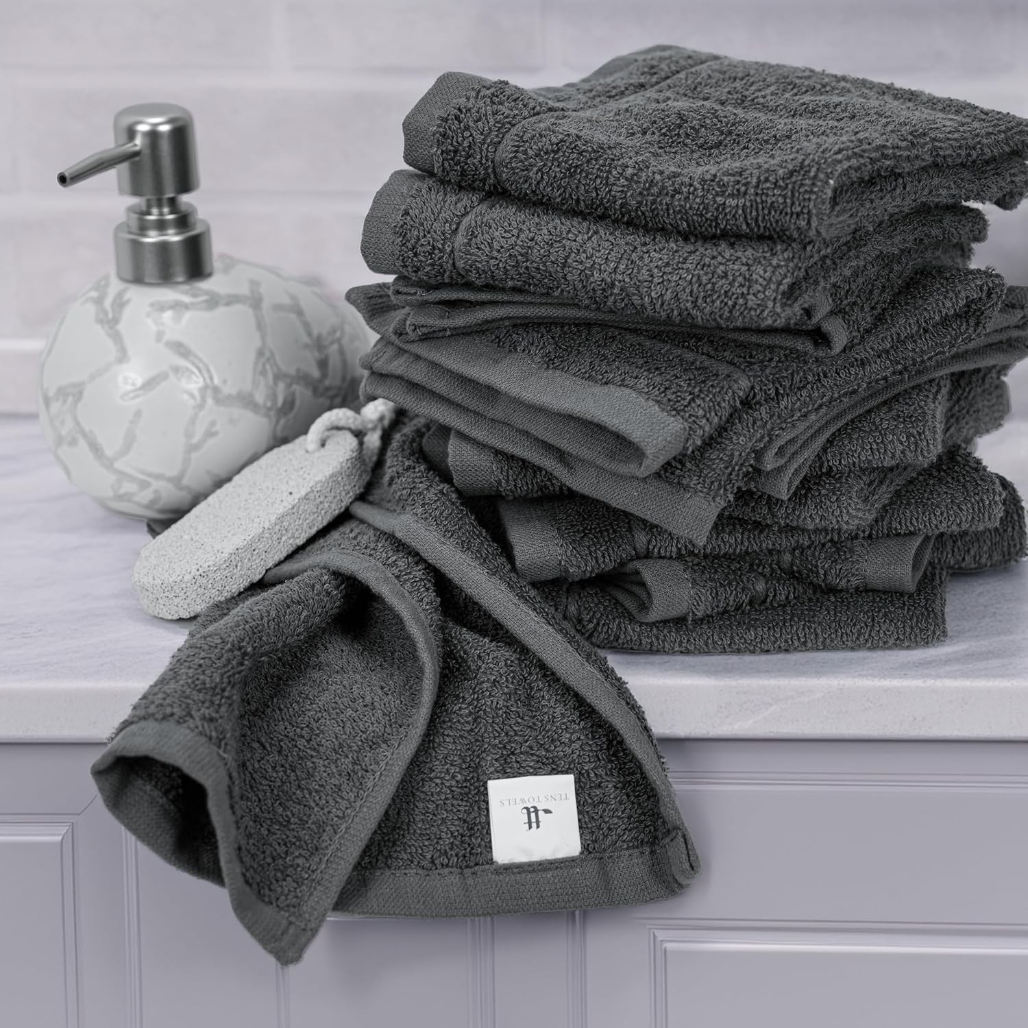 Pack of 60 Washcloths, 12 x 12 Inches, Lighter Weight, Quick to Dry, Super Soft