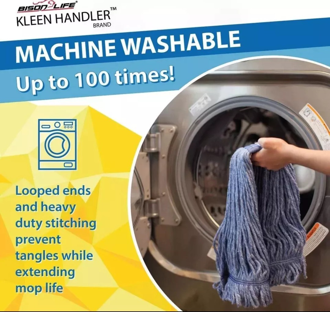 2 Kleen Handler Commercial Mop Head Refills, 6” Universal Headband, Cotton Blend