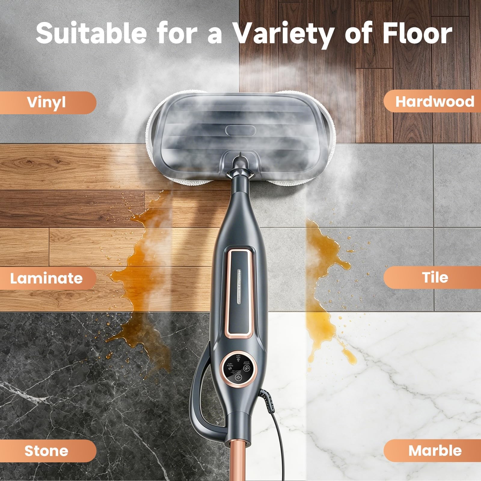 DEVOAC VM6 Scrubbing Steam Mop with Rotating Mop Pads, 10 in 1 Steam Mop, Lig…