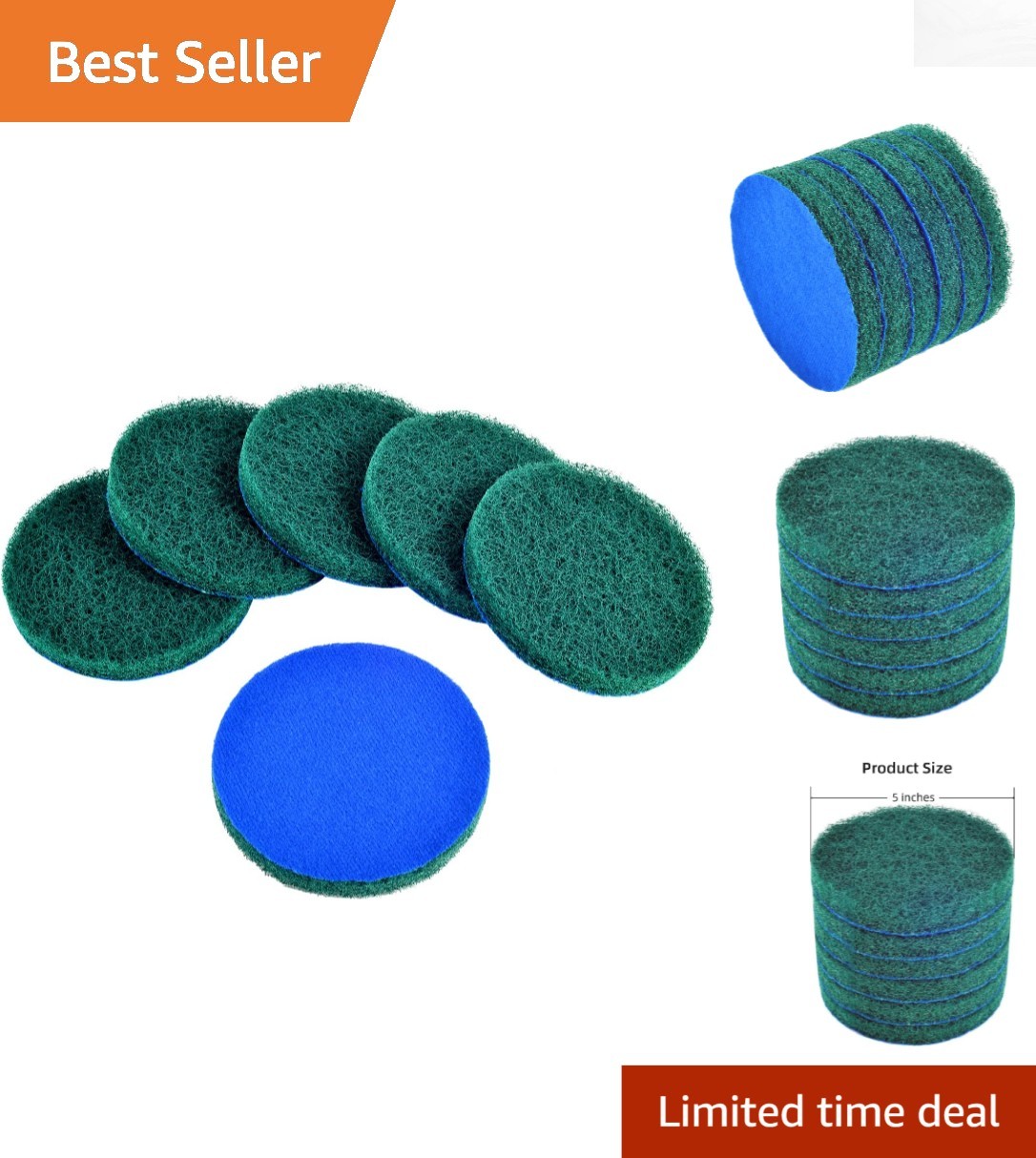 Durable Green Scrub Pads – 5 Inch Abrasive Power for Tough Cleaning Tasks