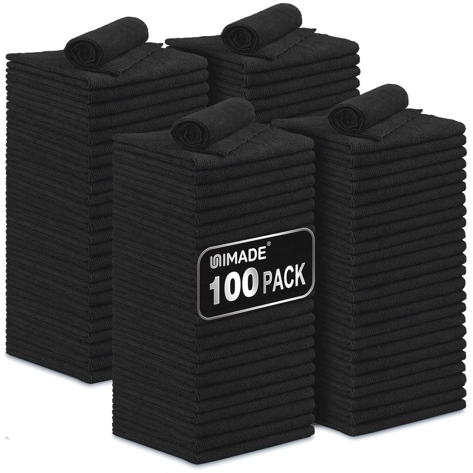 UNIMADE Microfiber Cleaning Cloth, 100 Pack Towels 100pk, Black