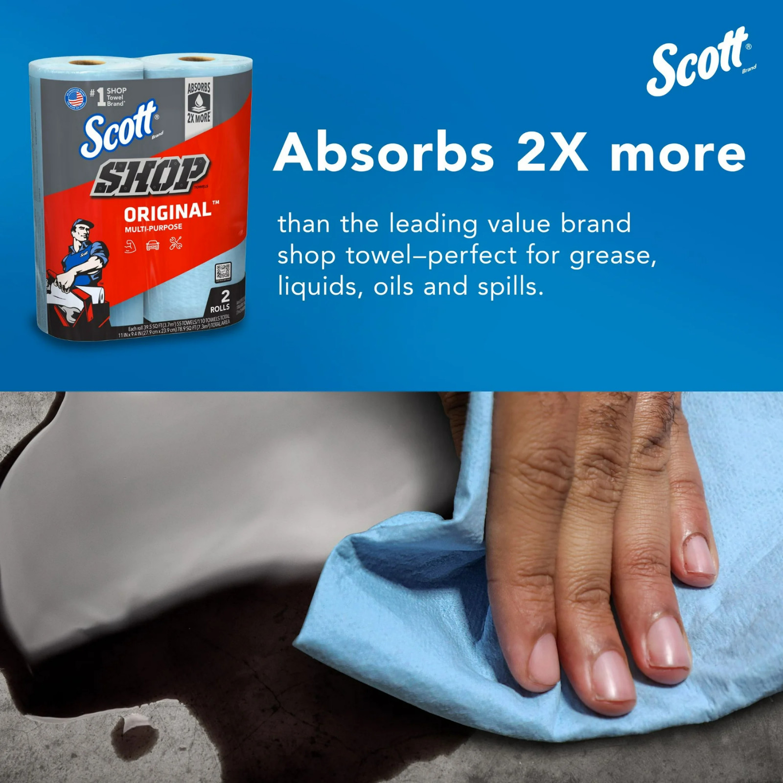 Scott Shop Towels Original Blue – 6 Rolls – 330 Total Sheets – Heavy Duty