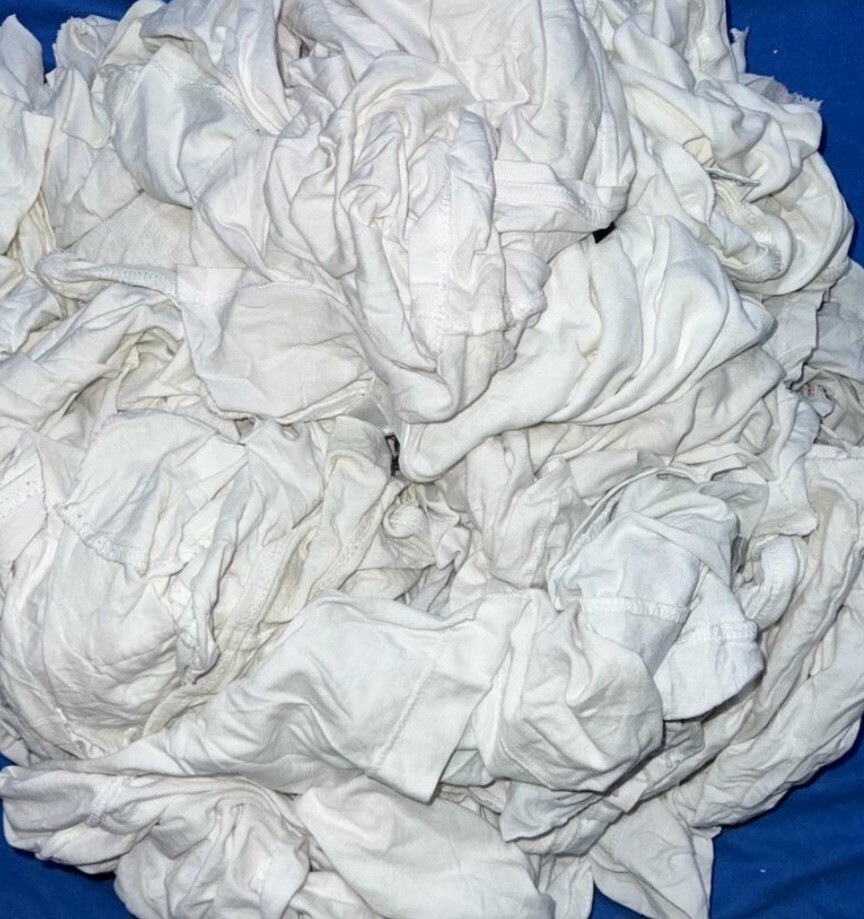 Recycled White Knit T-Shirt Cotton Rags – Multipurpose Wiping Cloths 25 LBS Bag