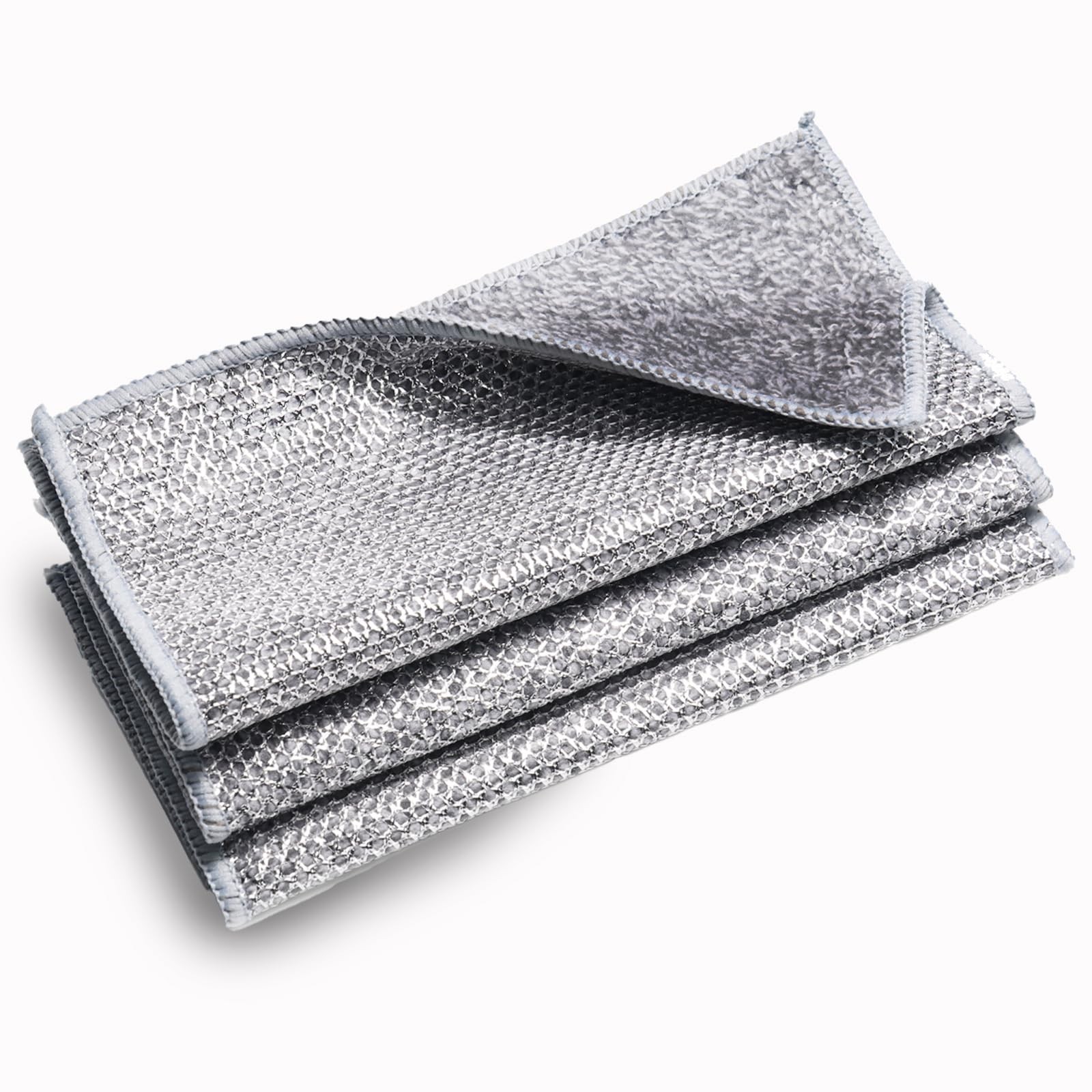 3 Pcs New Upgrade Non Scratch Wire Dishcloth, 2-Layer Super Absorbent Dish Cl…