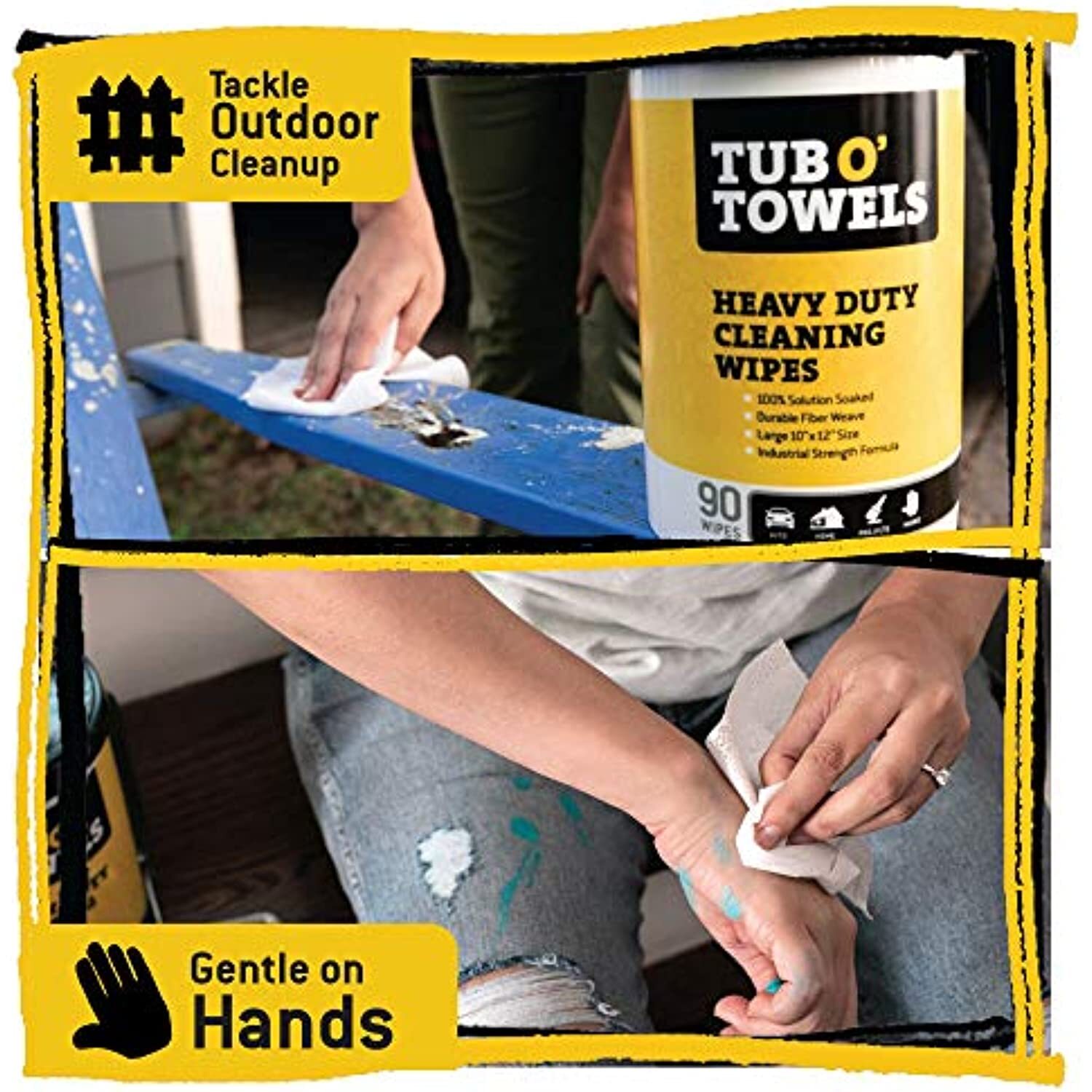 Tub O Towels TW90 Heavy-Duty 10″ x 12″ Size Multi-Surface Cleaning Wipes, 90