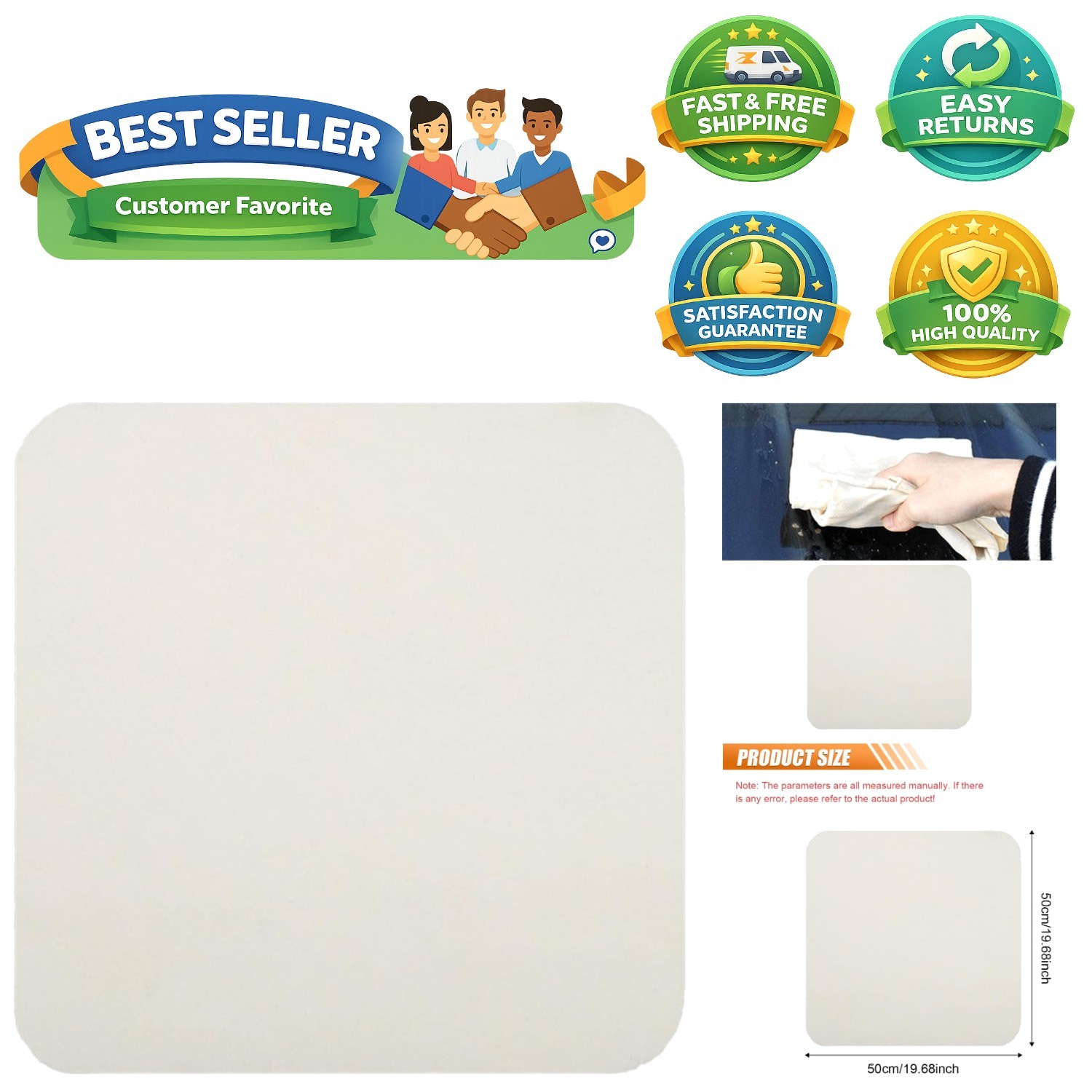 Super Soft Chamois Towel 19.68” for Effortless Vehicle Care & Maintenance