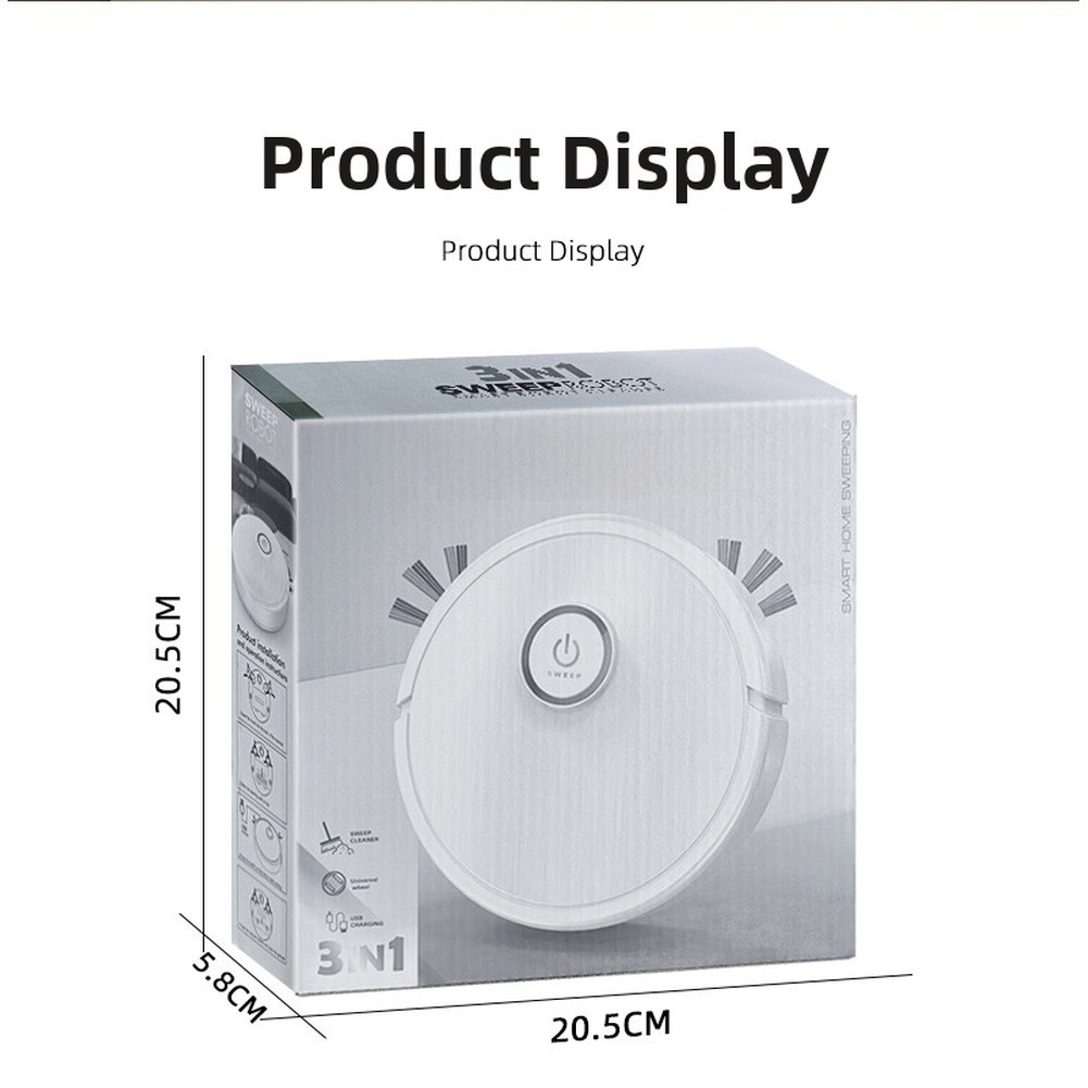 Robot Vacuum Cleaner 20x20x4.5cm 3 in 1 Function Sweep Mop Suction Low Noise