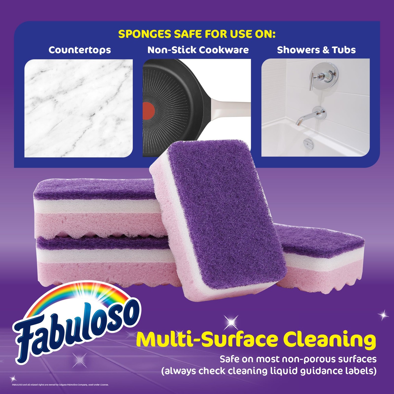Fabuloso Scratch Free Kitchen Dish Sponges Purple Cellulose Scrubber Sponge with