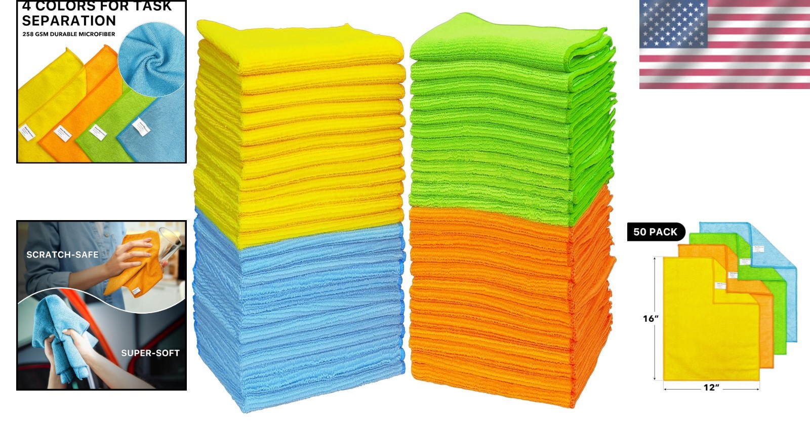 Microfiber Cleaning Cloths 50 Pack Ultra Soft Absorbent Scratch-Free