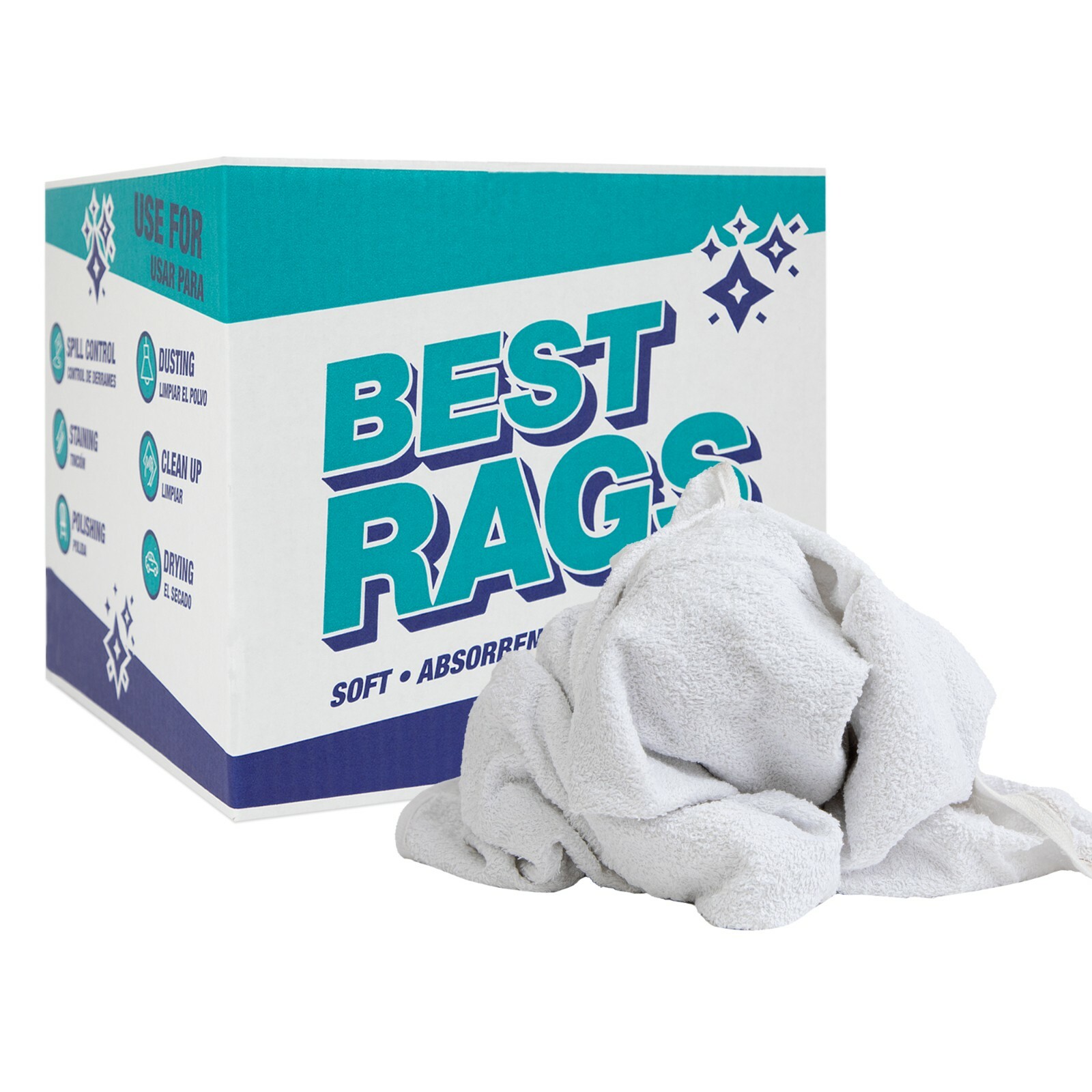 Terry Hand Towel Rags, Bulk Options, White Multipurpose Cleaning Cloth Wipers