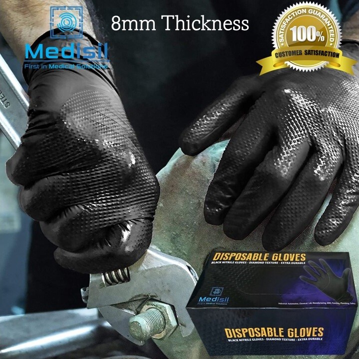 Mechanical HD Disposable Nitrile Gloves 8mm Powder Free & Latex Free (100pack)