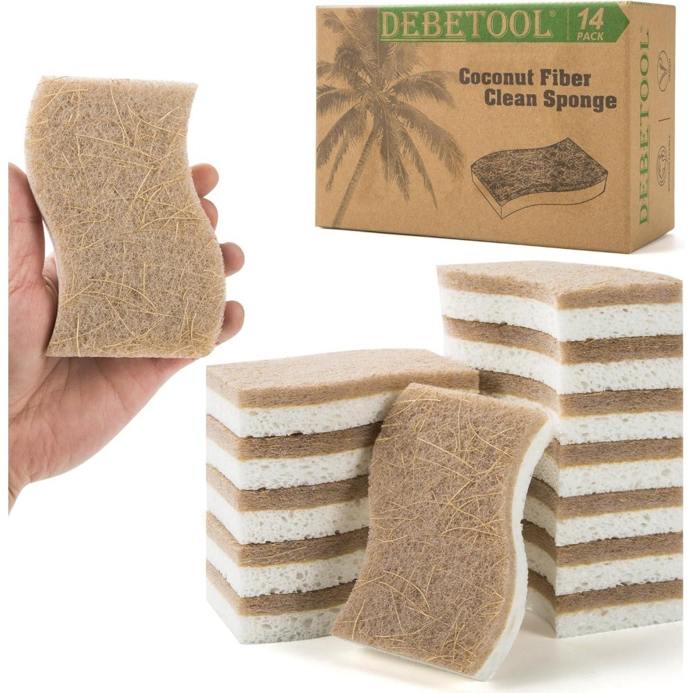 Eco-Friendly Natural Kitchen Sponge Biodegradable Cellulose Coconut Scrubber