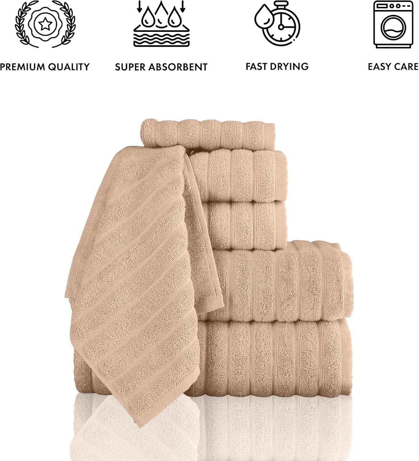 CTT Luxury 6 Piece Towel Set, 100% Turkish Cotton, Quick Drying, Highly