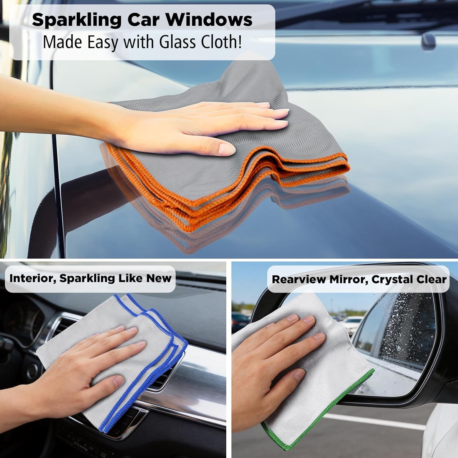 12 Pack Microfiber Glass Cleaning Cloth, 320GSM Thick Lint Glass Towels,