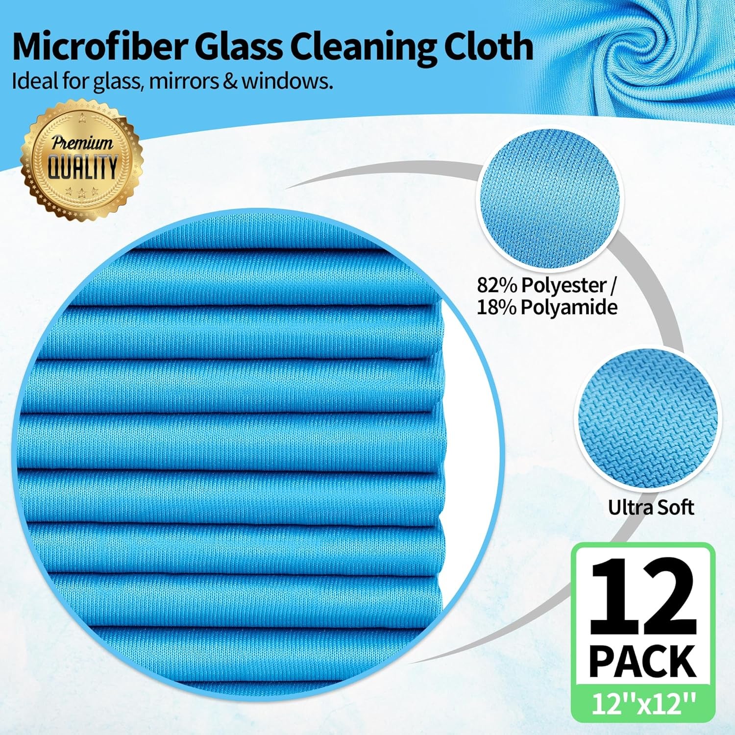 Microfiber Glass Cleaning Cloth 12 Pack Window Glass Cleaning Rags Reusable