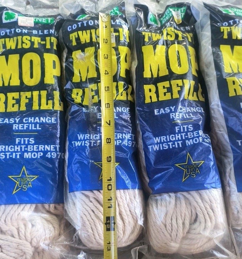 5 Wright Bernet Cotton Blend Twist-it Mop Refill Made In The USA 13 Inch 1997