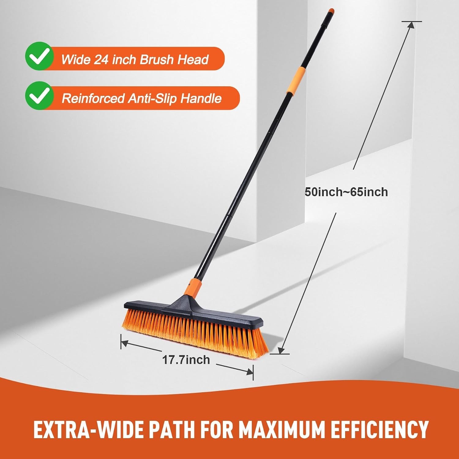 18″ Push Broom Outdoor for Floor Cleaning with Extendable Long Handle, Stiff …