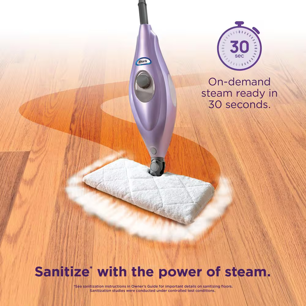 Corded Steam Pocket Mop Stick Cleaner for Hard-Floor Surfaces in Purple with Fas