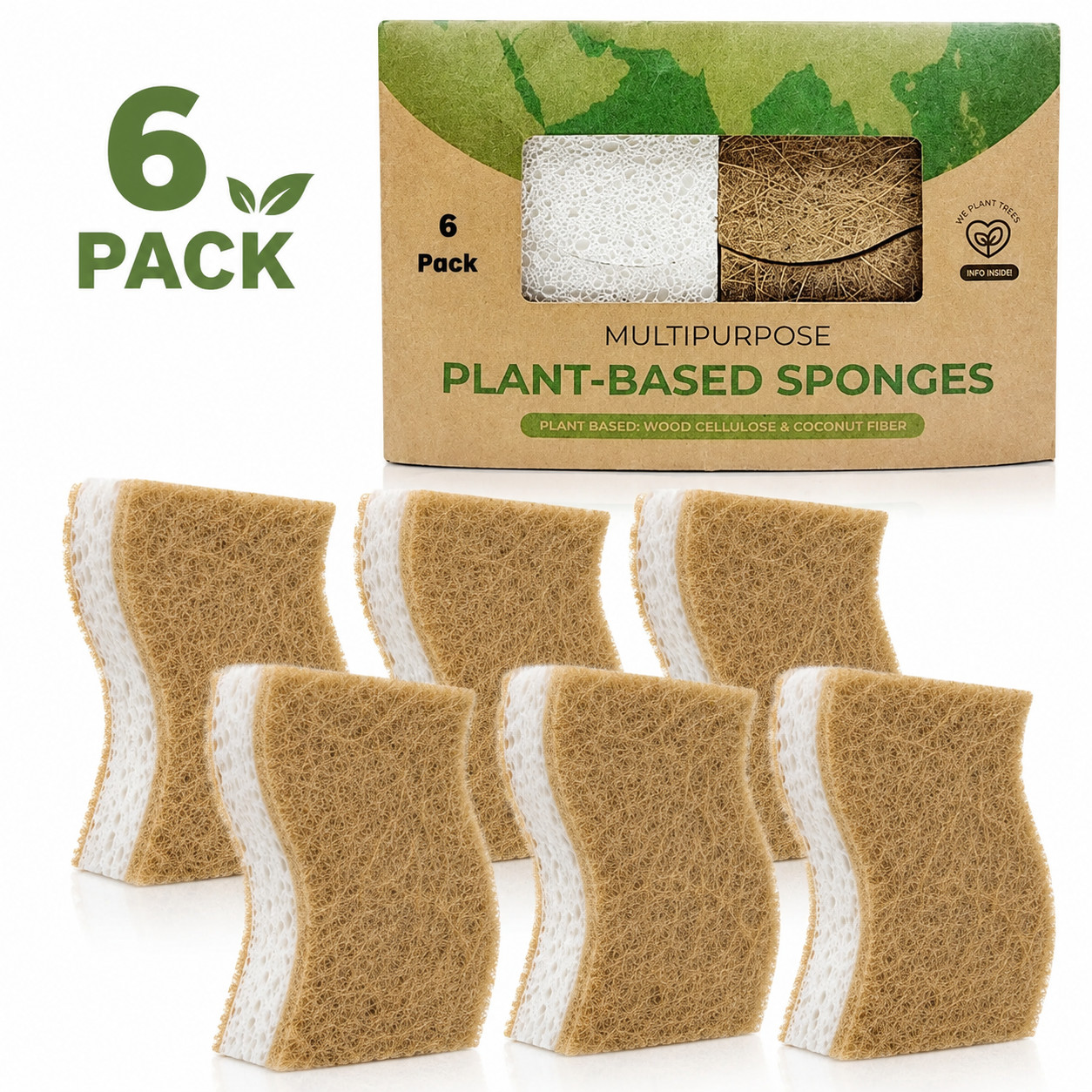 12pcs Kitchen Sponge Natural Biodegradable Eco-Friendly Dish Sponges for Kitchen