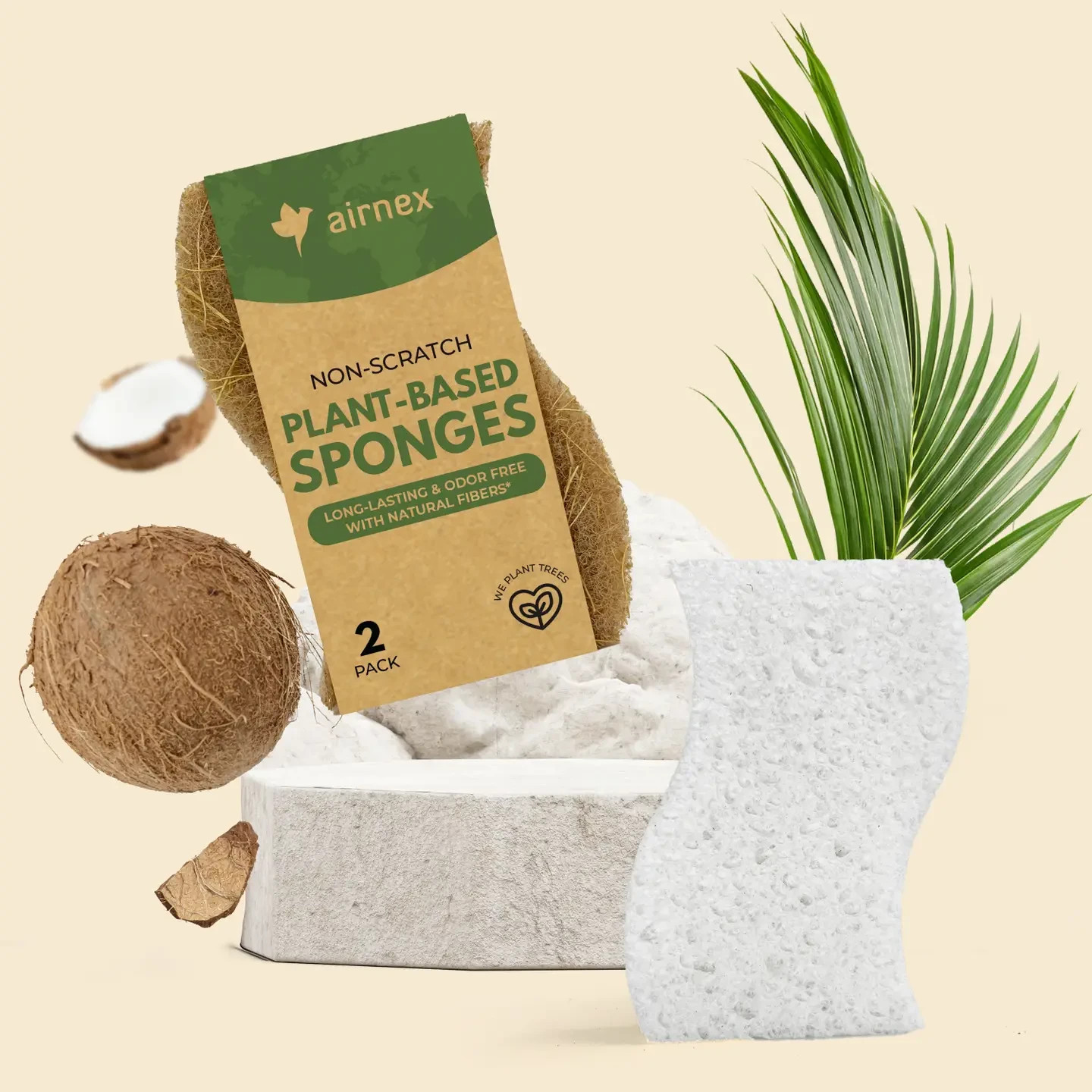 Airnex Sponge Scrubbers Eco-Friendly Non-Scratch & Odor Resistant 2 Count