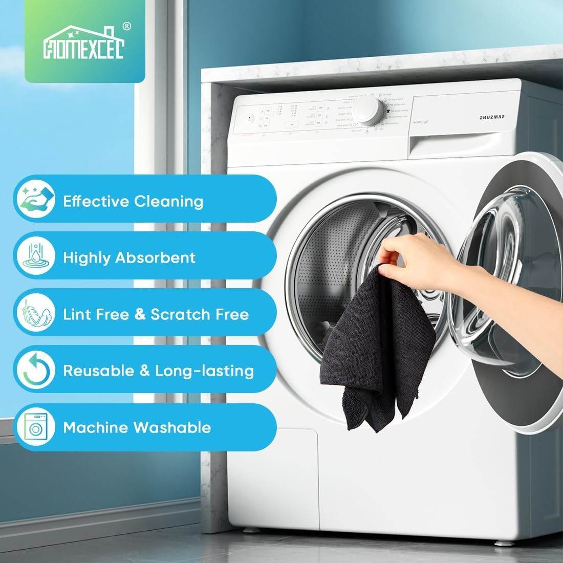HOMEXCEL Black Microfiber Cleaning Cloth, 12 Pack Premium Small,