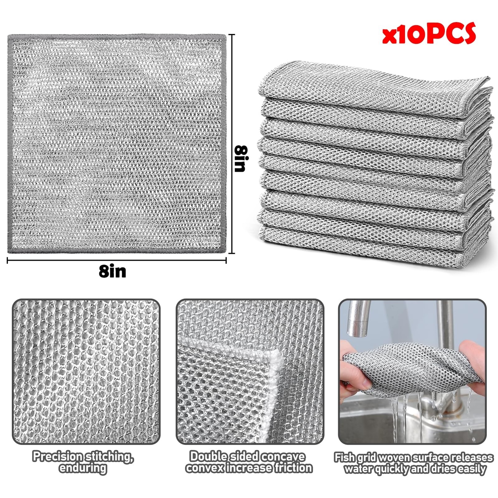 5 Pcs Non Scratch Wire Dishcloth Multipurpose Wire Dishwashing Rags for Kitchen