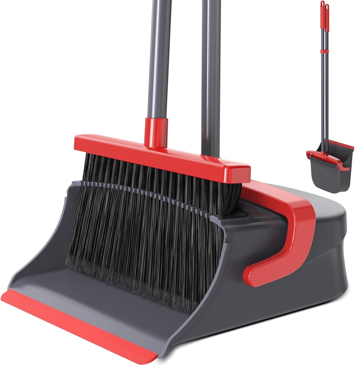 Broom with Dustpan Combo Set, Long Handle Upright Standing Self-Cleaning Broo…