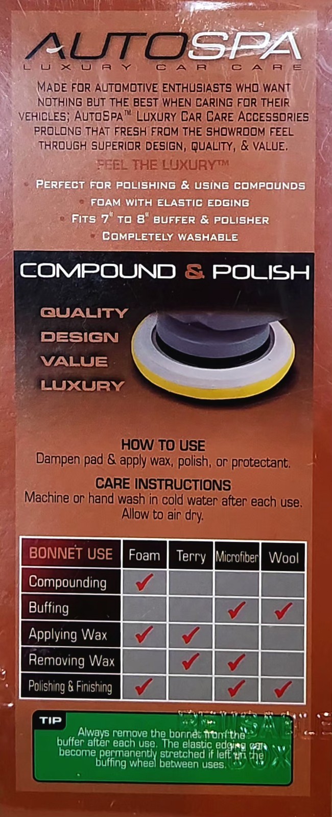 AutoSpa Luxury Car Care Professional Compound & Polish 7-8″ Foam Bonnet Lot of 2