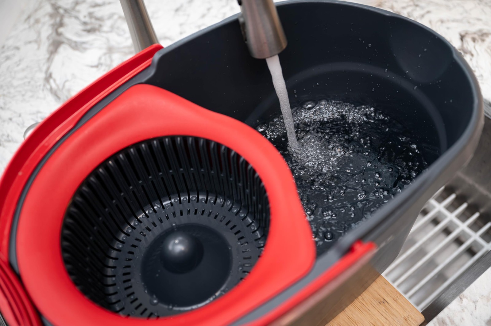 Microfiber Spin Mop & Bucket Floor Cleaning System + 2 Extra Refills, Red/Gray