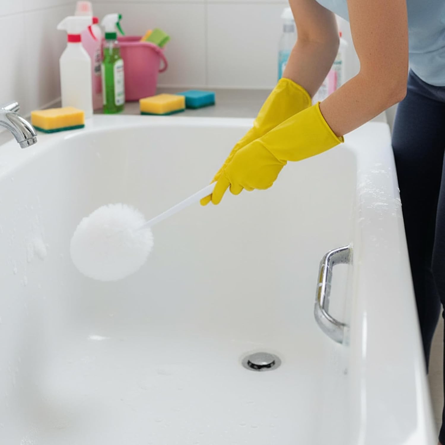 12 Pcs Toilet Bowl Brushes Soft Swab Polyester Head 15 Inch White Reusable Long