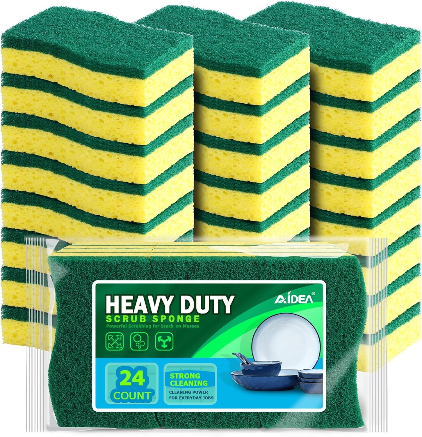 AIDEA Sponges Kitchen, Heavy Duty Scrub Sponge-24Count, Sponges for Dishes, Cell