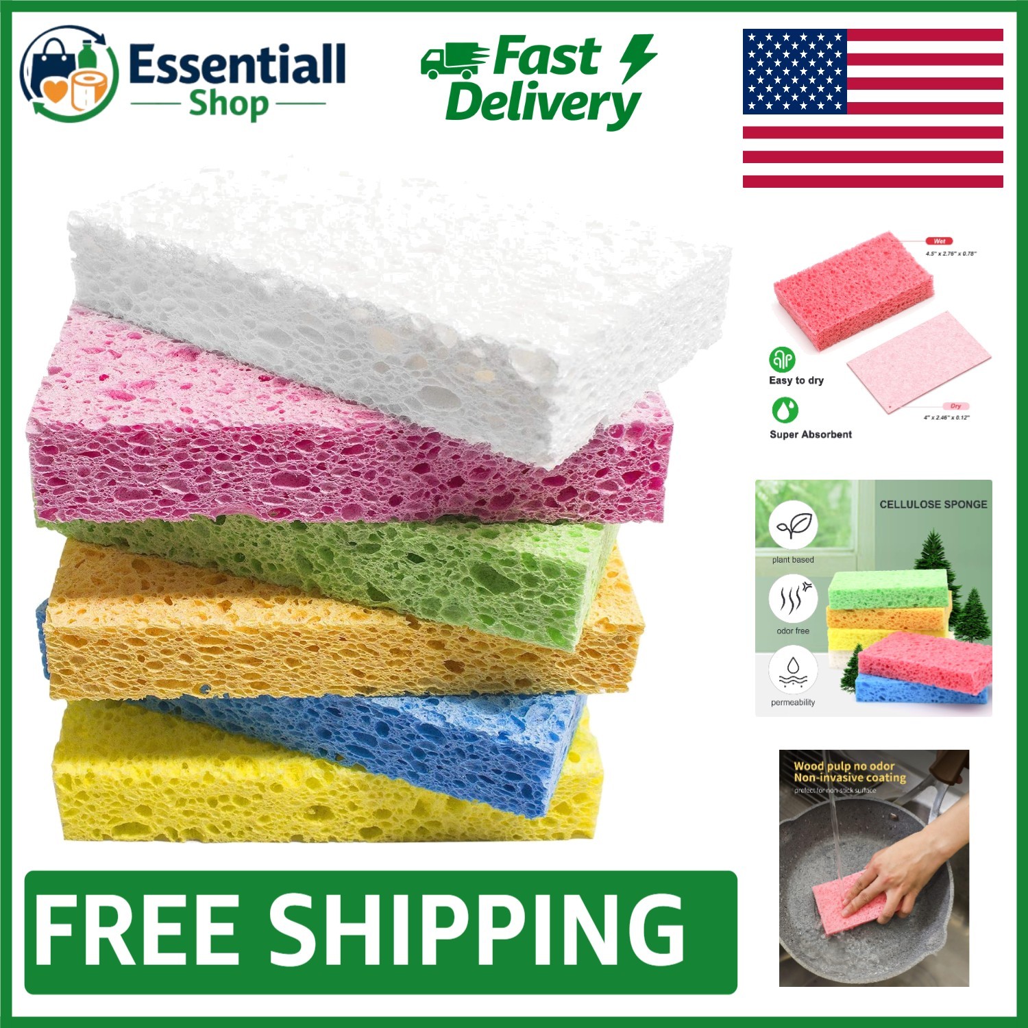 Multicolor Heavy Duty Cellulose Sponges – Non-Scratch, Eco-Friendly 6 Count Pack