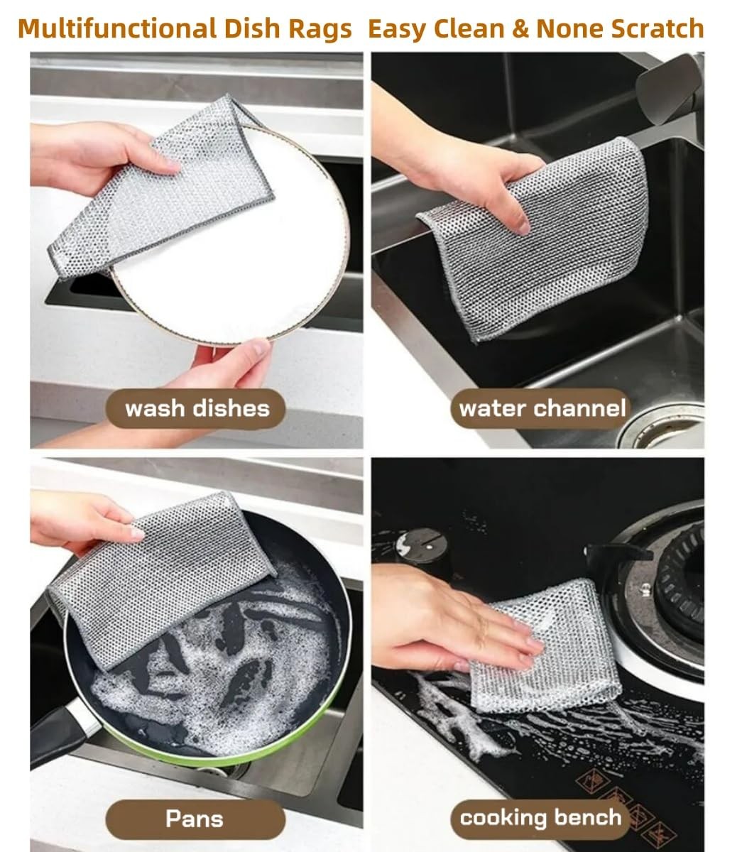 5 Pack Non-Scratch Wire Dishcloth, Double-Sided Mesh Stainless Steel Wire Dis…