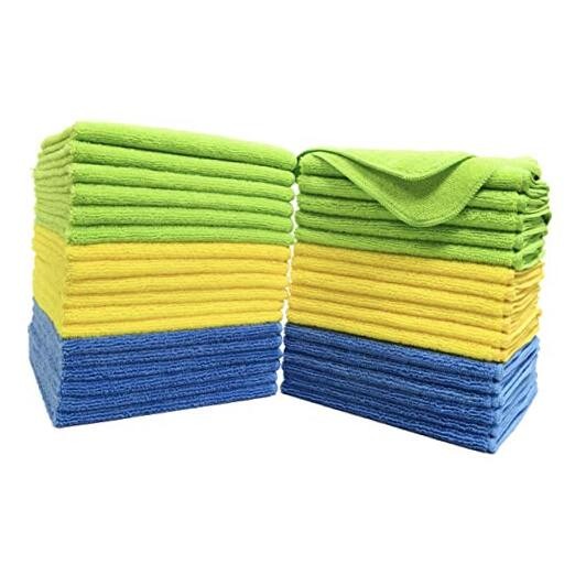 Polyte Premium Microfiber Cleaning Towel,16×16 in 36 Pack Blue,green,yellow