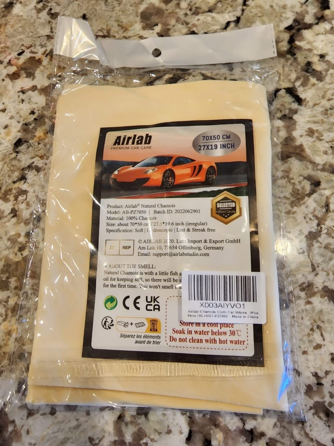 Real Leather Chamois Cloth Car Wash Drying Towel 20×27.6in Lint Free Shammy, New