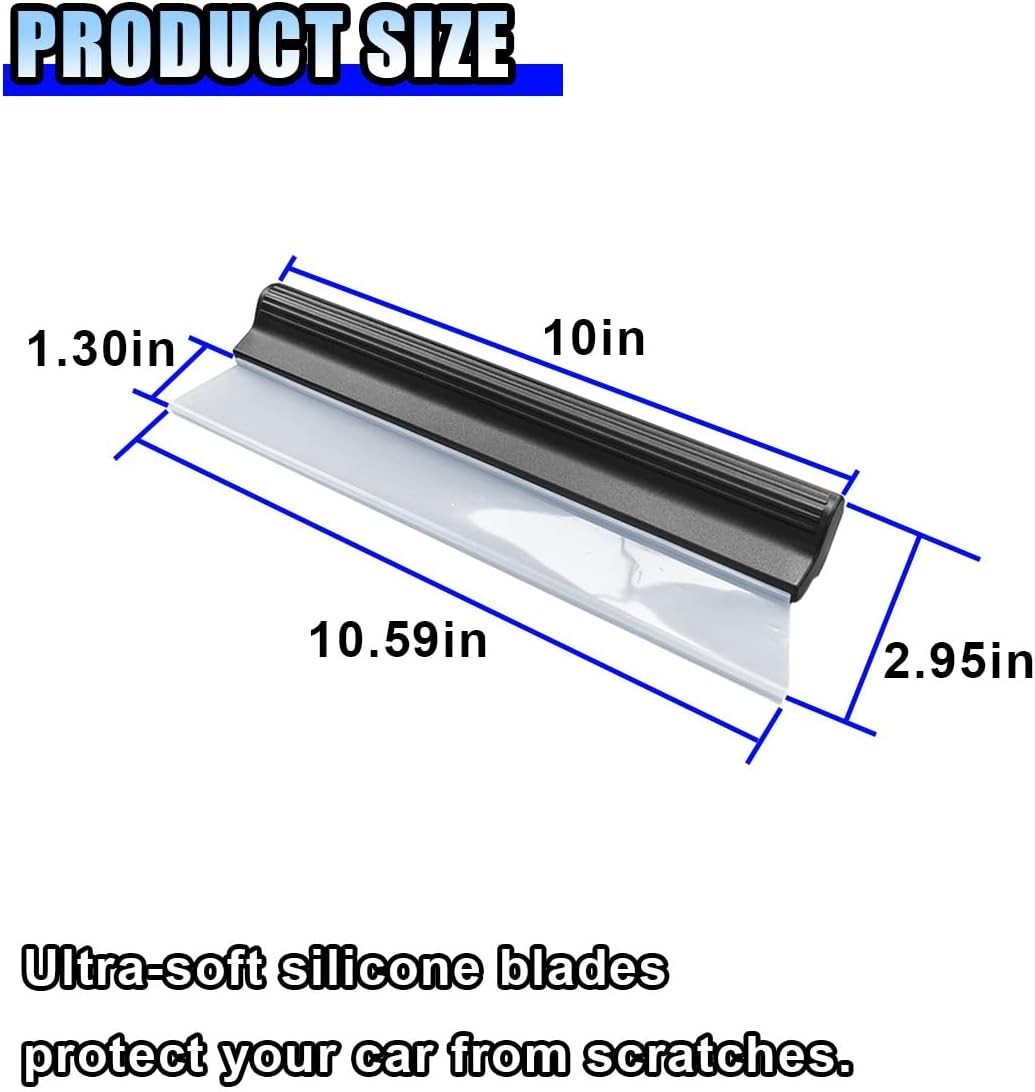 2PCS 10 Inch T-Bar Water Blade Squeegee for Drying, Flexible Silicone Car Water