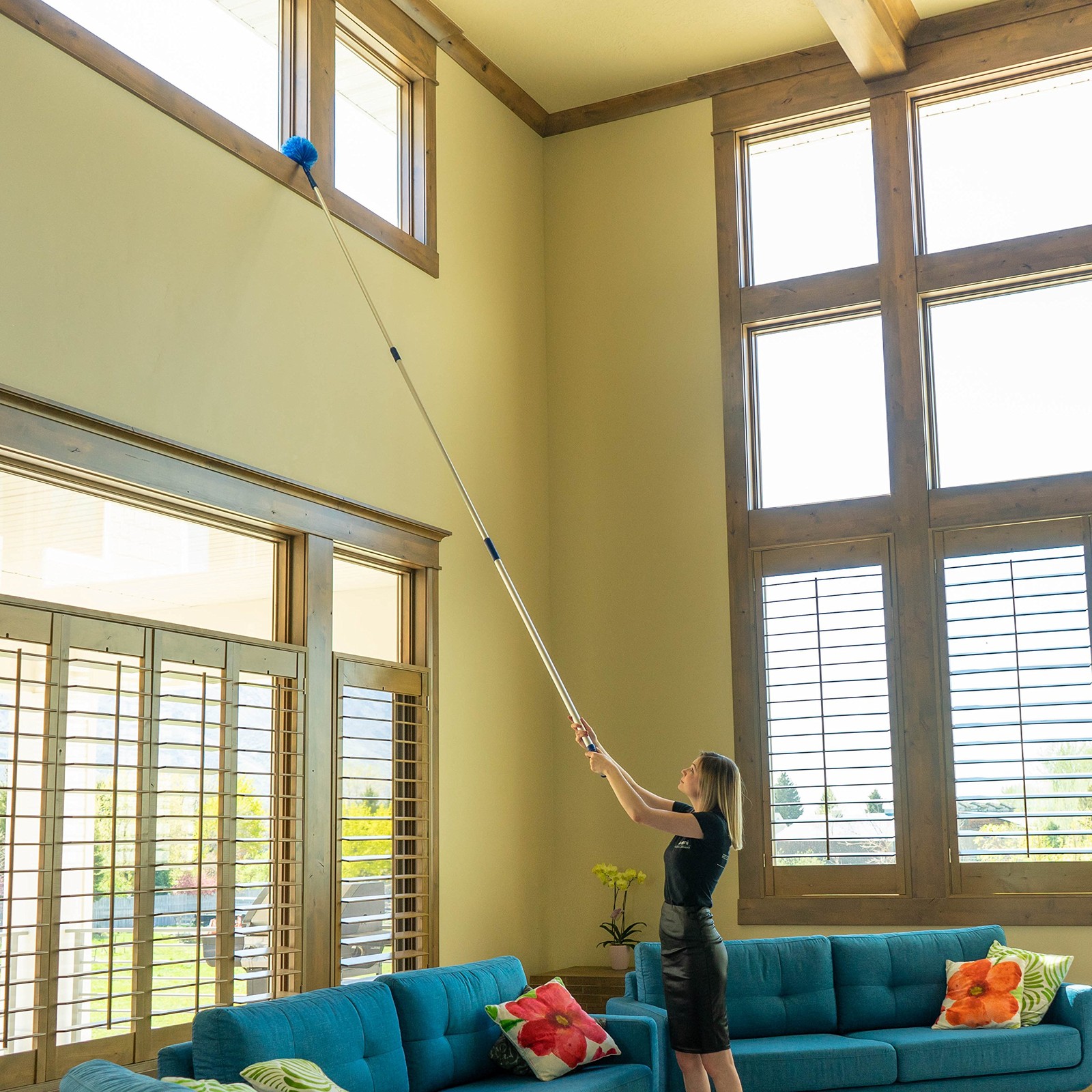 Cobweb Duster, Extendable Reach 20 feet, Ceiling 1 Count (Pack of 1), Blue