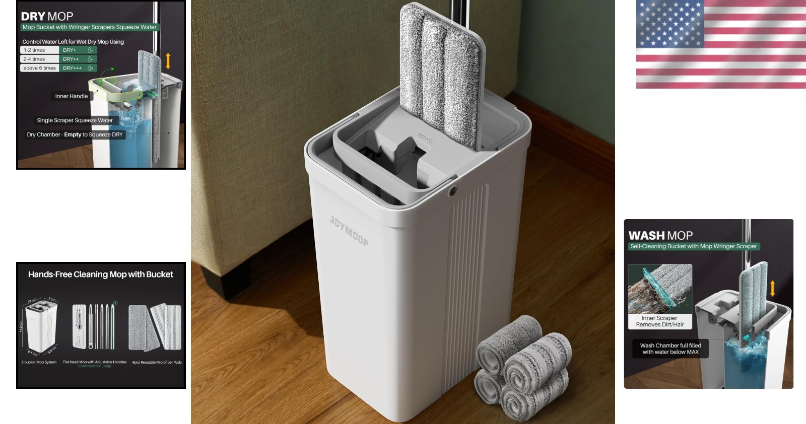 Simplified Mopping with Adjustable Stainless Steel Handle//
