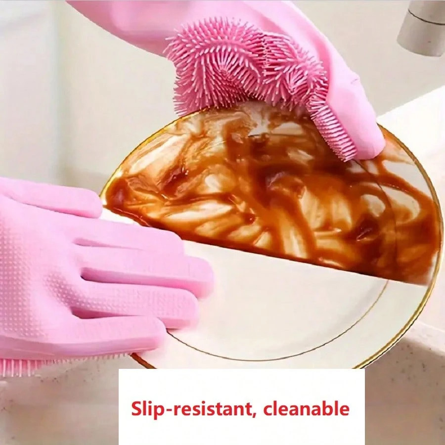 1Pair Dishwashing Gloves Waterproof Silicone Cleaning Scrubber Kitchen Tools USA