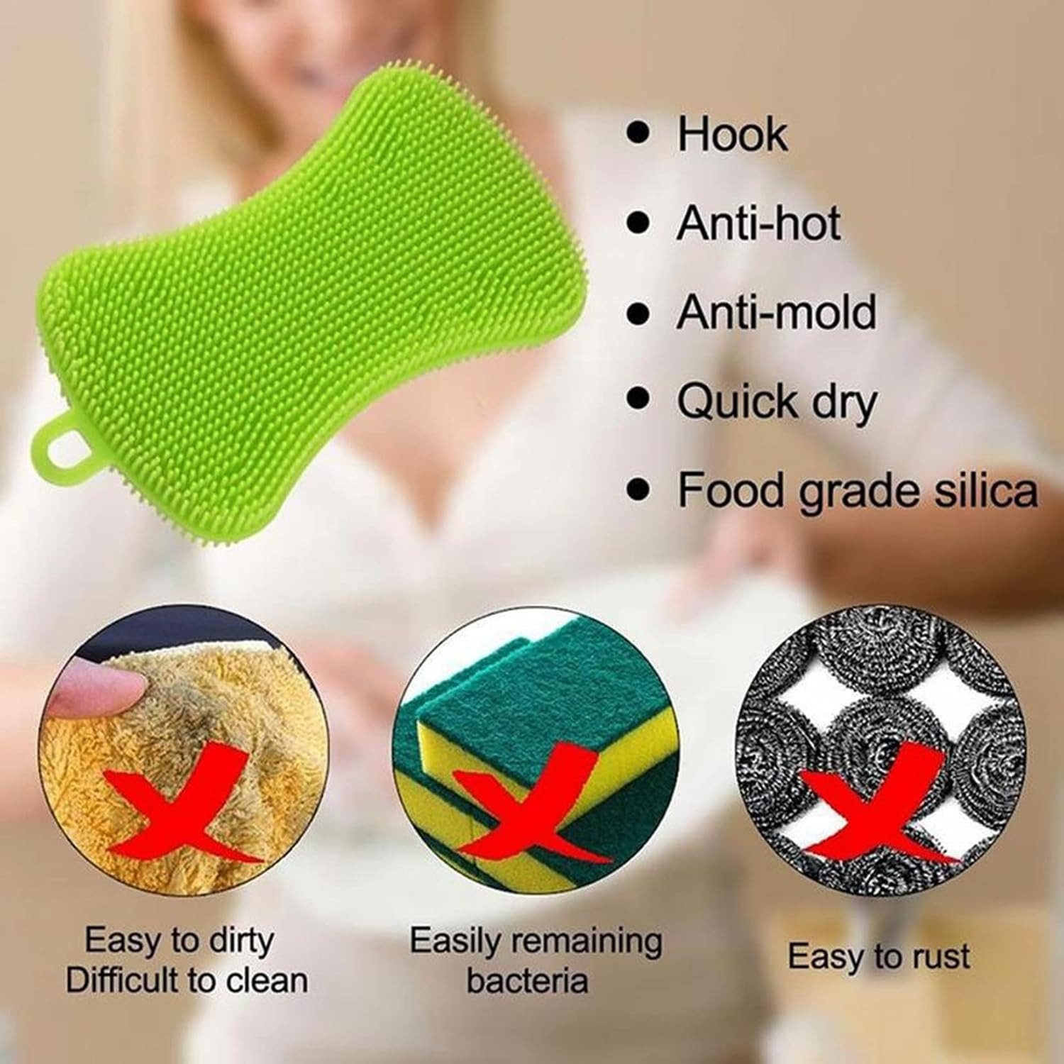 Silicone Sponge Dish Washing Kitchen Scrubber, 6 Pack Reusable Dish Washing