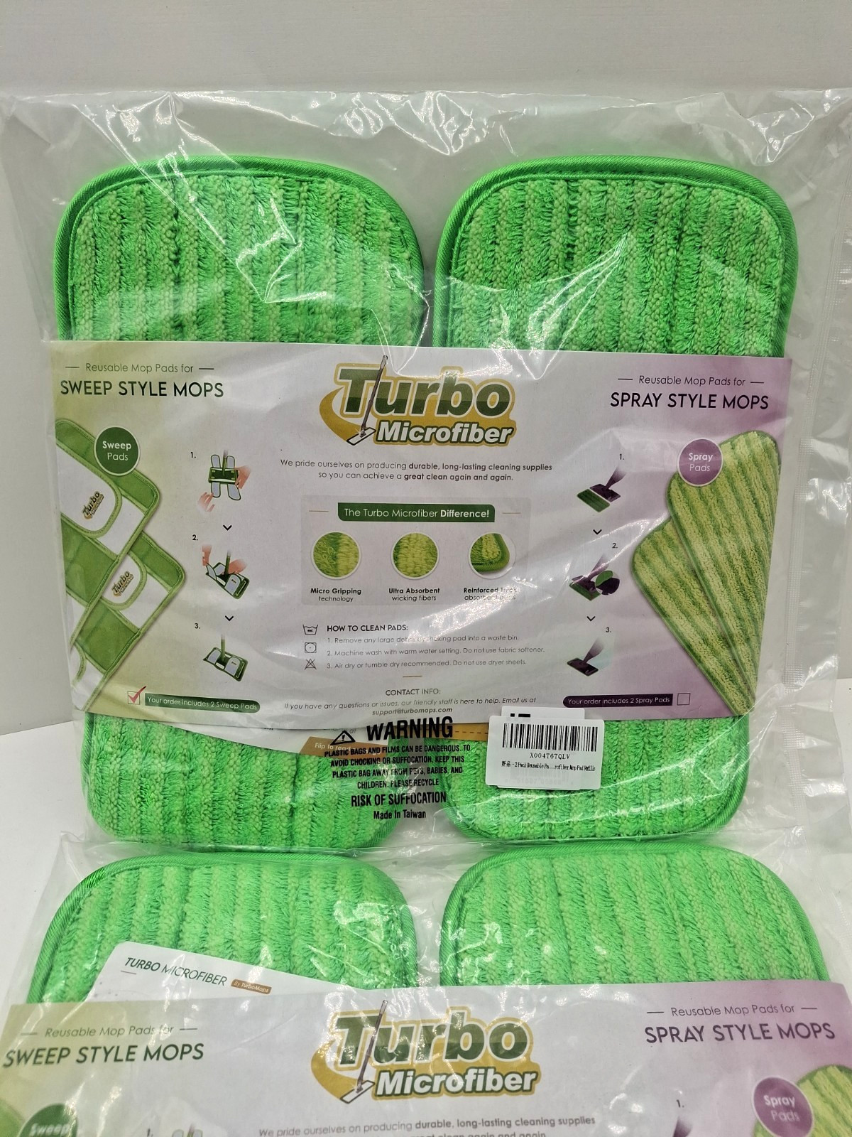 18″ Microfiber Mop Pads 4 Pack, Reusable Washable Cloth Mop Head Replacements