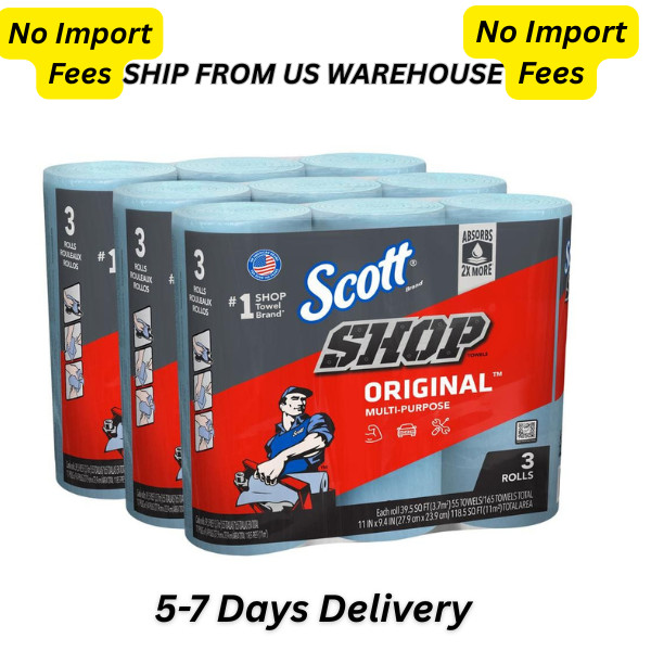 Blue Shop Towel Cleaning Wipes 3-Pack , Bundle of 9 Rolls