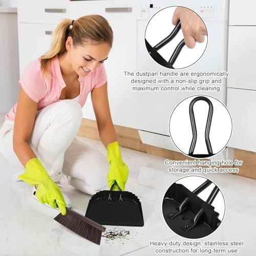 Handheld Dust Pan and Brush Set – Heavy Duty Metal, Angled Design, Easy Grip Han