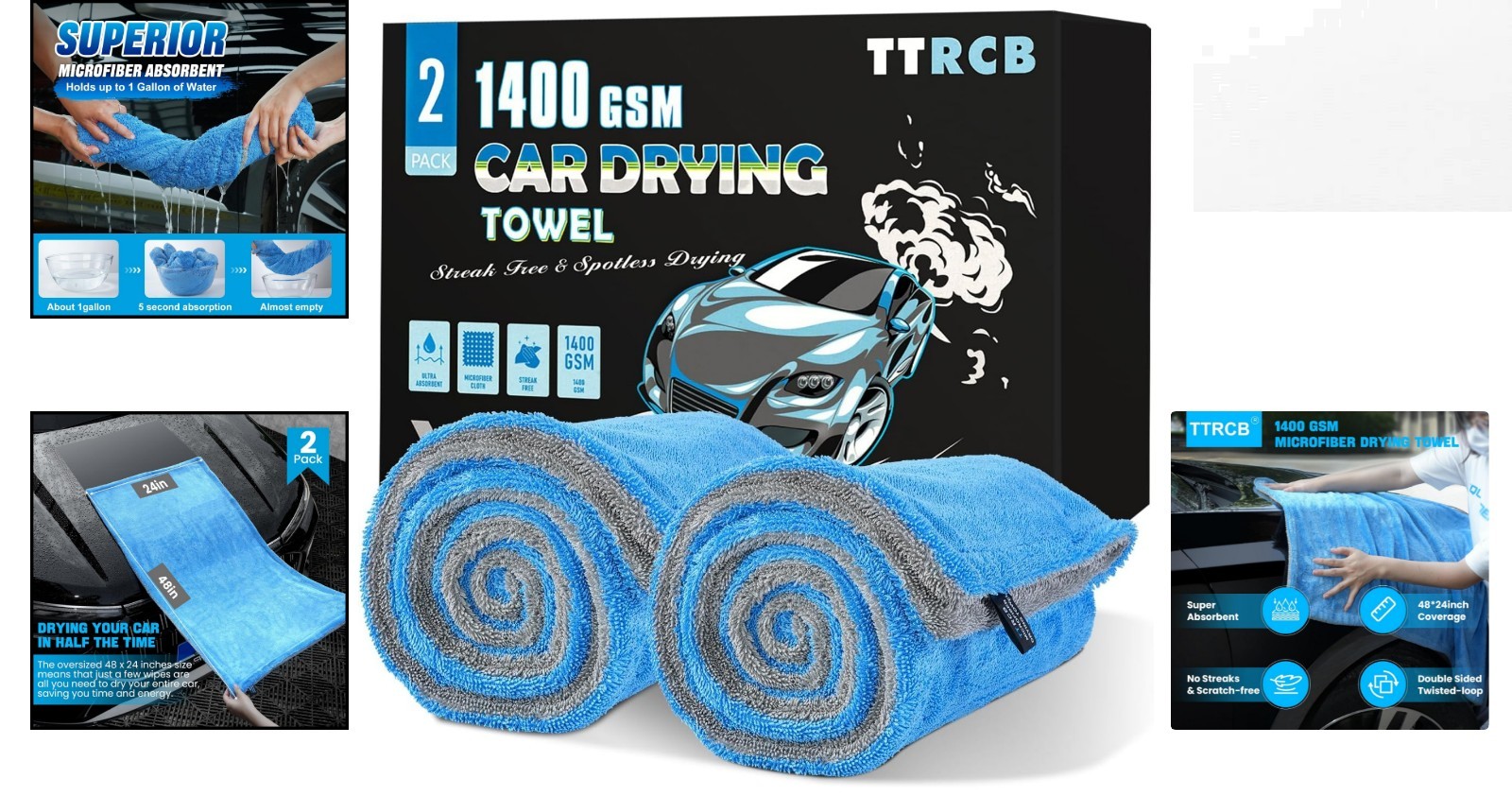 48″x24″ Double Twisted Loop Car Drying Towels – Streak-Free & Scratch-Free Care