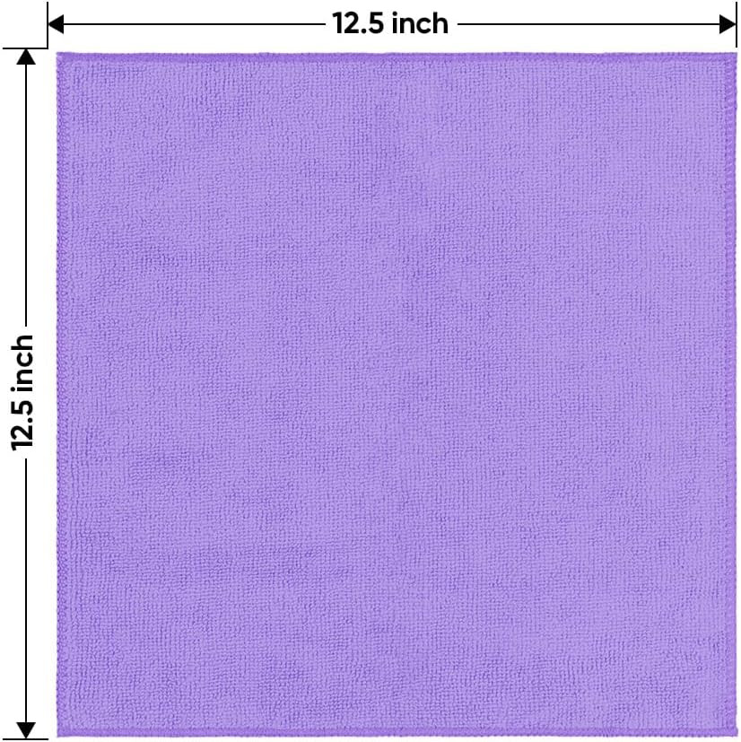 Purple Microfiber Cleaning Cloth 12 Pack 12.5 X 12.5 Inch Microfiber Towels for