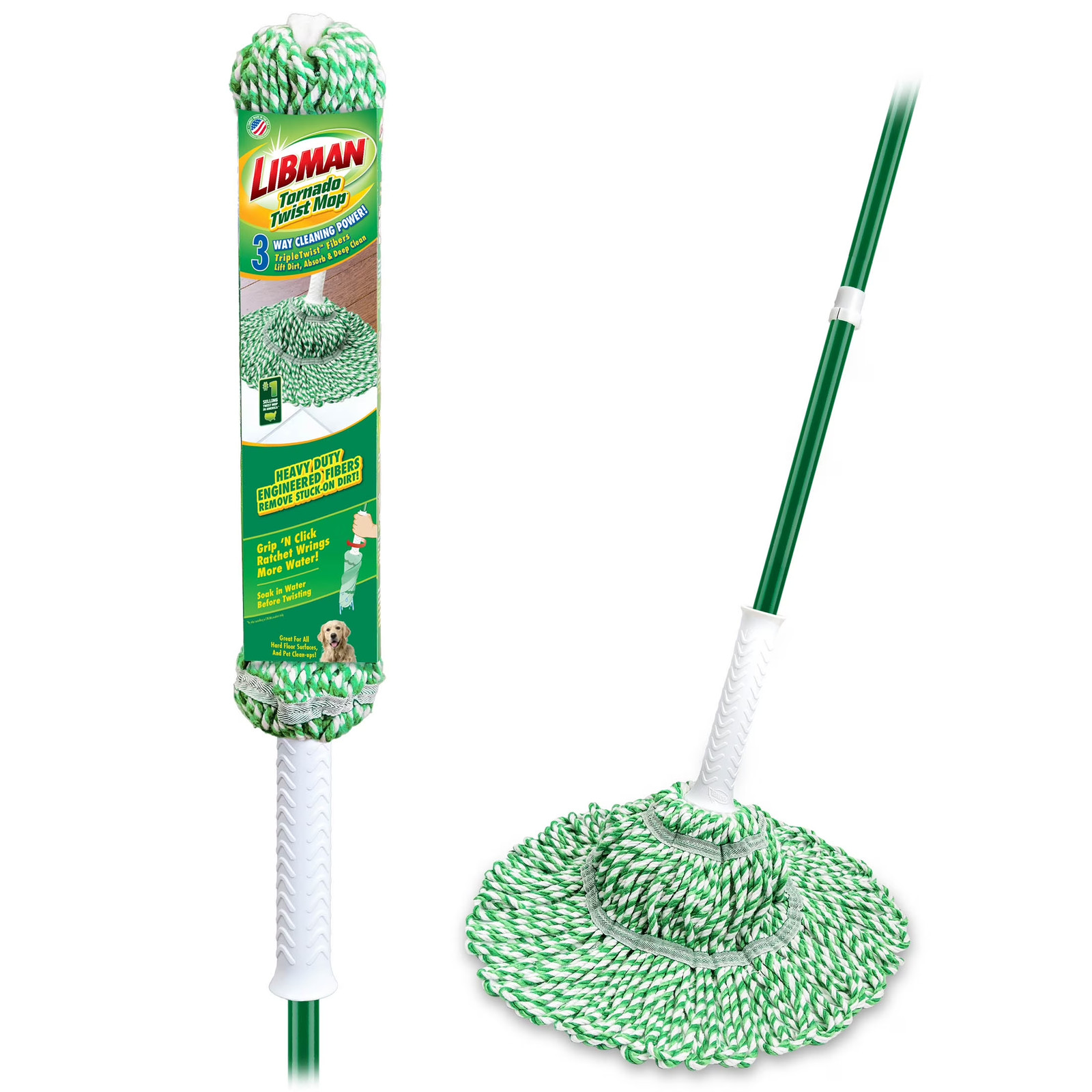 Libman Tornado Twist Mop Cotton Blend Head Steel Handle Green White 55.5″ NEW