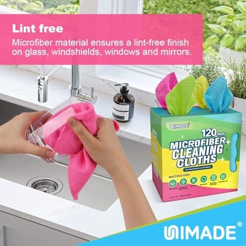 UNIMADE Microfiber Cleaning Cloth, 120 120 Pack, Pink & Yellow & Green & Blue